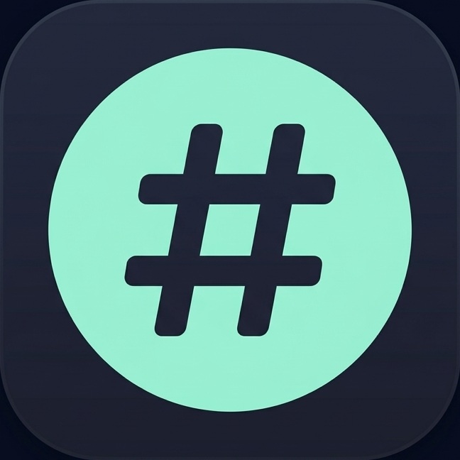 A TAGS.WORLD magyarországi szerkesztőségének logója: sötét hashtagjel mentazöld körben.